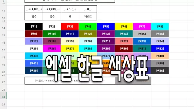한글 적용 가능한 색상표 엑셀 표시 형식 설정