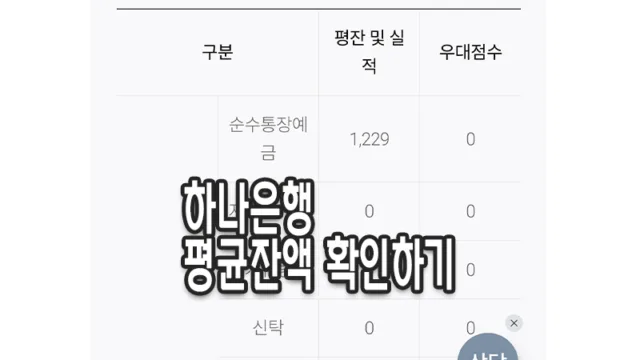 하나은행 평균잔액 확인하는 방법